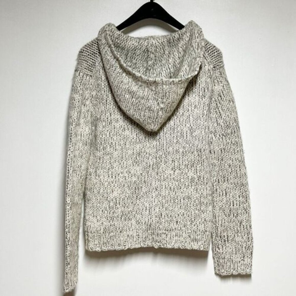 Hand Cable knit Double Zip Hoodie Cardigan Grey White Womens M - Picture 2 of 4